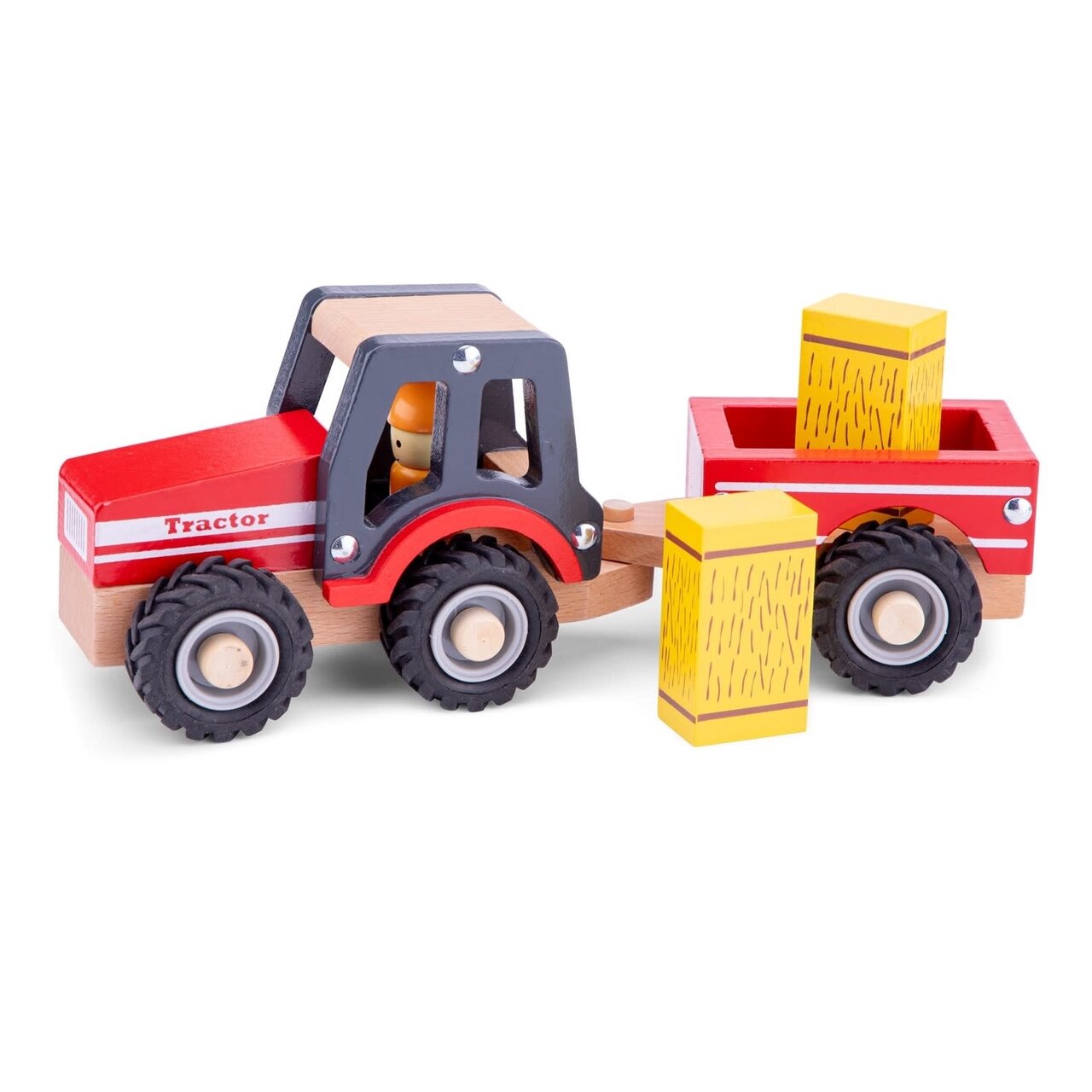 New Classic Toys Houten Tractor met aanhanger - Hooibalen | Speel je Wijs