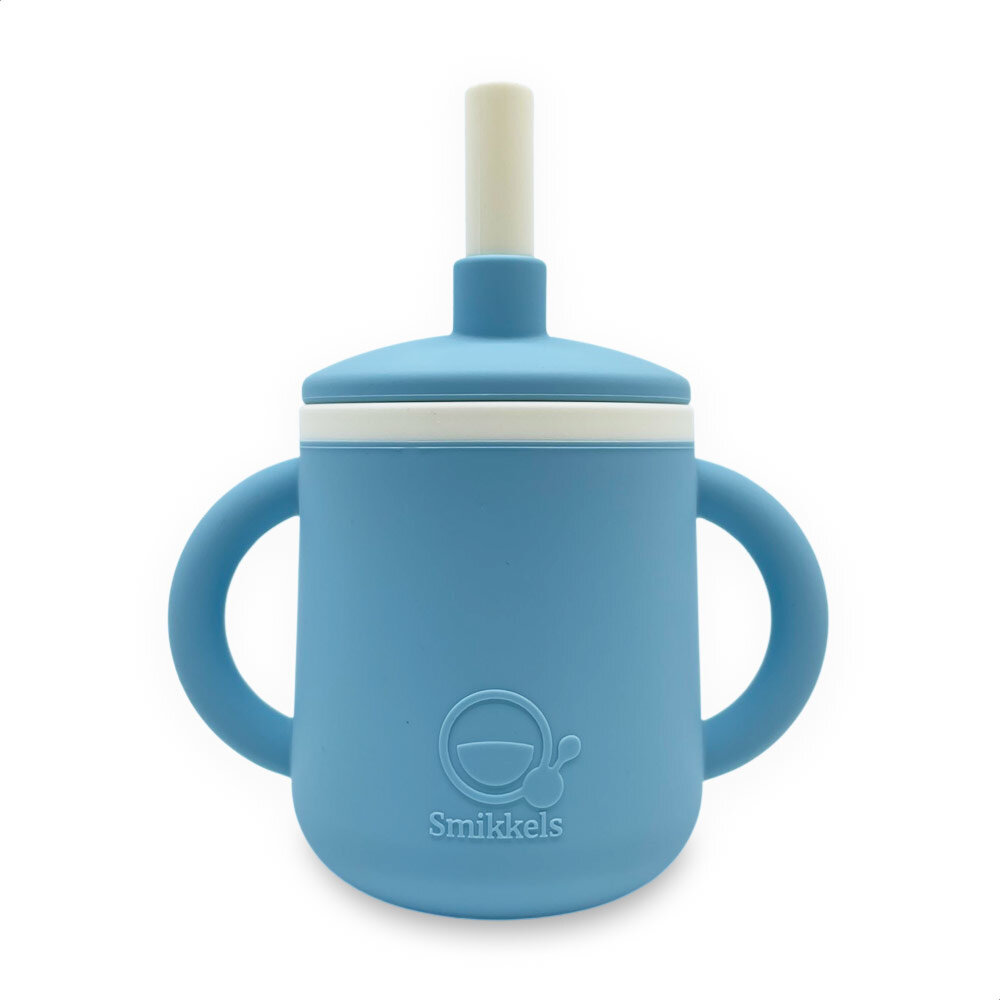 Smikkels Siliconen Kinderbeker met Oren, Deksel en Rietje - Blauw| Speel je Wijs