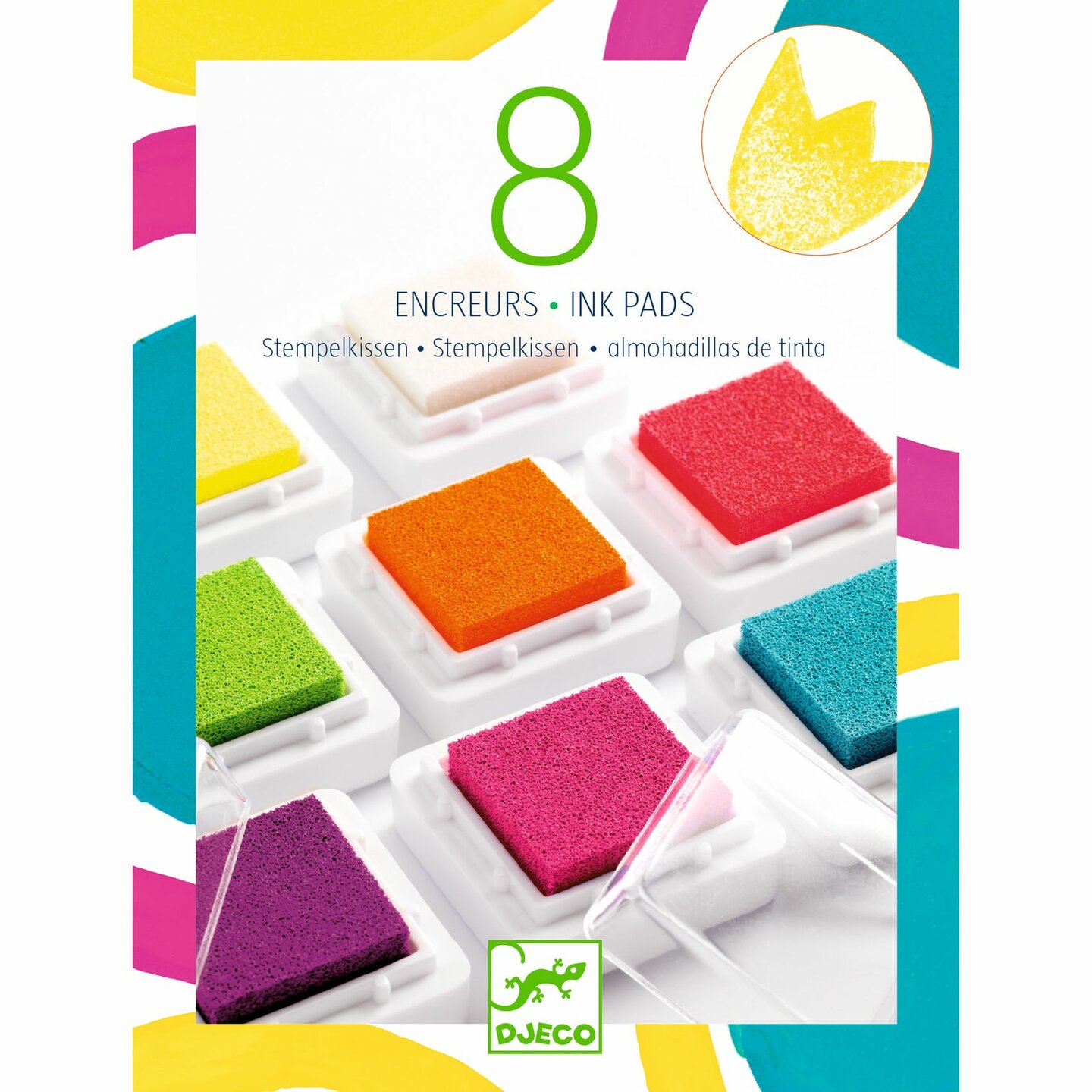 Djeco Stempelkussen Acht Fluor Kleuren | Speel je Wijs