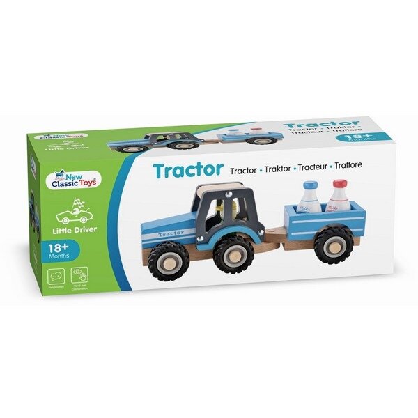 New Classic Toys Houten Tractor met Aanhanger - Melkbussen | Speel je Wijs