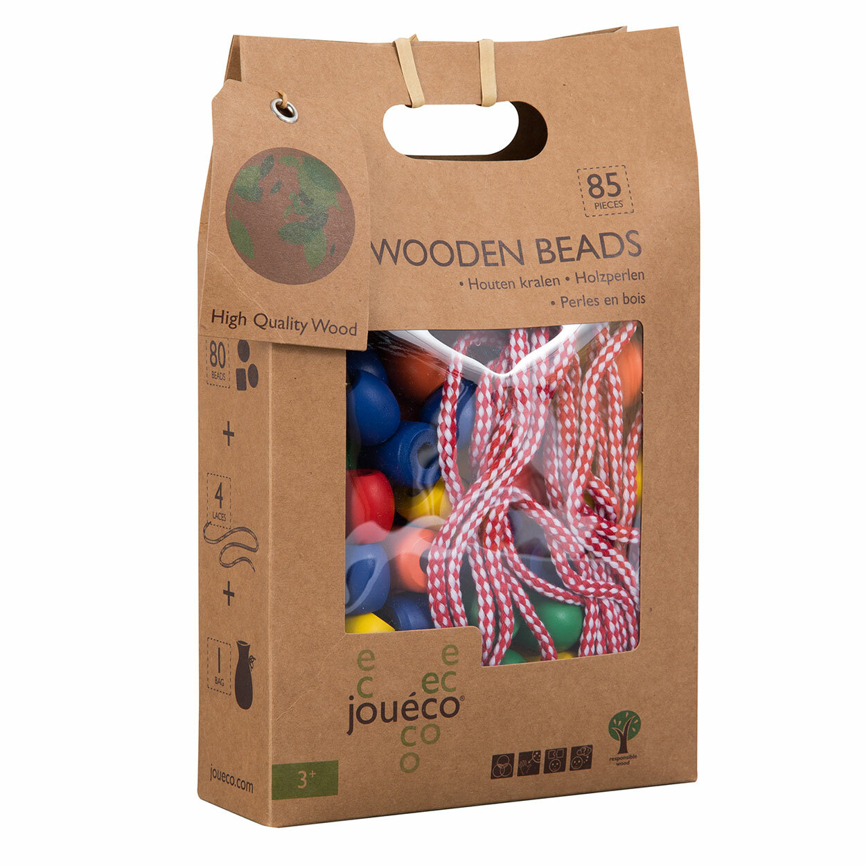 Joueco Houten Rijgkralen 3+ 80 stuks