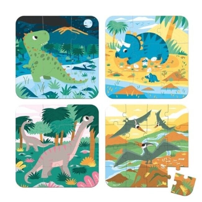 Janod Puzzel 4 Puzzels - Dinosaurus | Speel je wijs