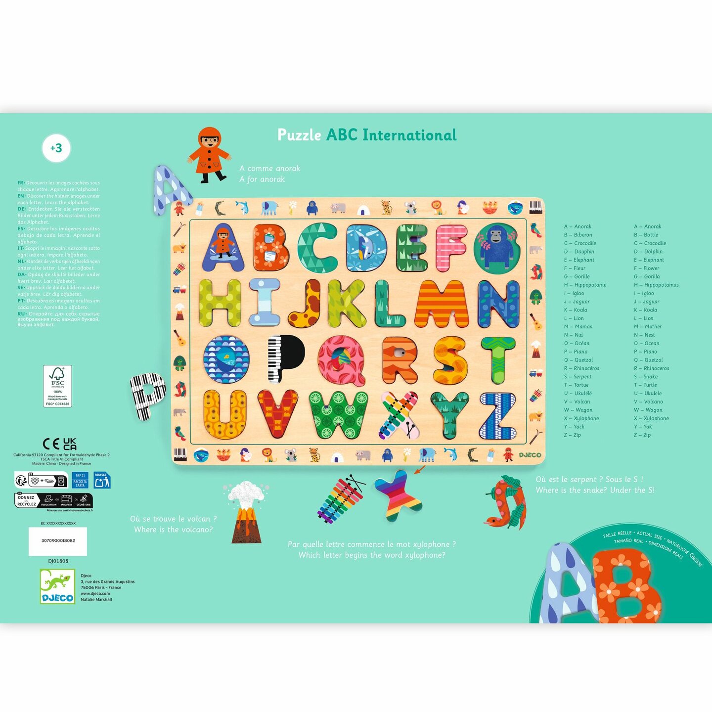 Djeco Houten Puzzel - ABC Puzzel Internationaal | Speel je Wijs