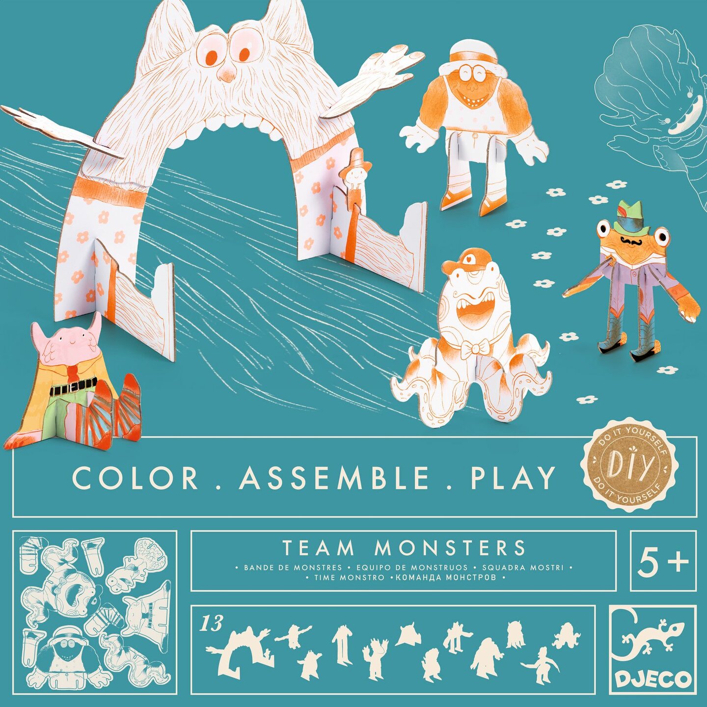 Djeco DIY Kleur, Bouw & Speel - Team Monsters 5+ | Speel je Wijs