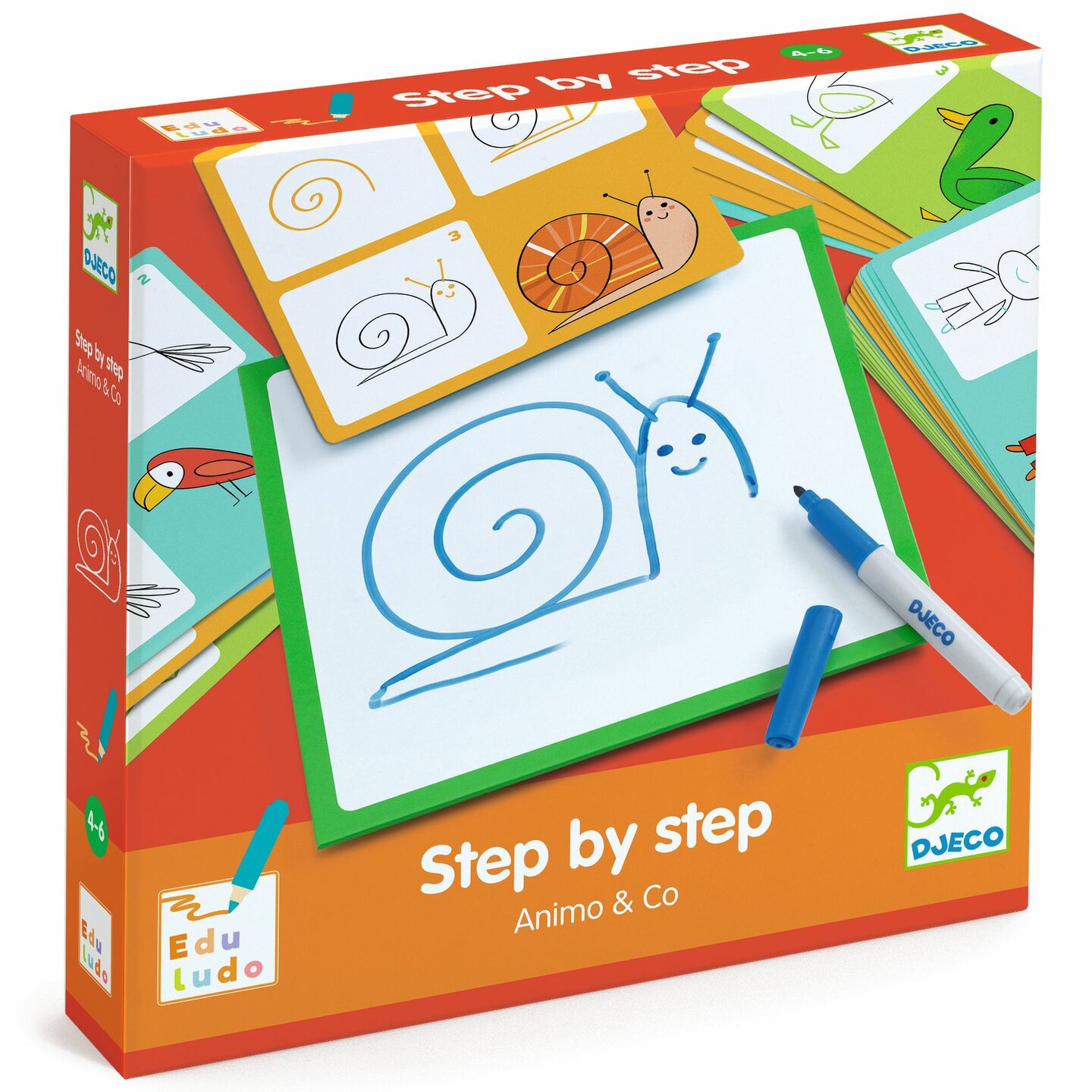 Djeco Eduludo Tekenkaarten Step by Step - Animals & Co 4+ | Speel je Wijs