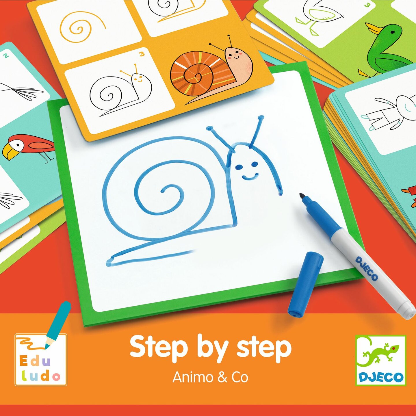 Djeco Eduludo Tekenkaarten Step by Step - Animals & Co 4+ | Speel je Wijs