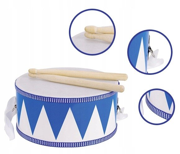Goki | Houten Trommel Blauwe Ruiten met Stokken 3+ | Speel je Wijs