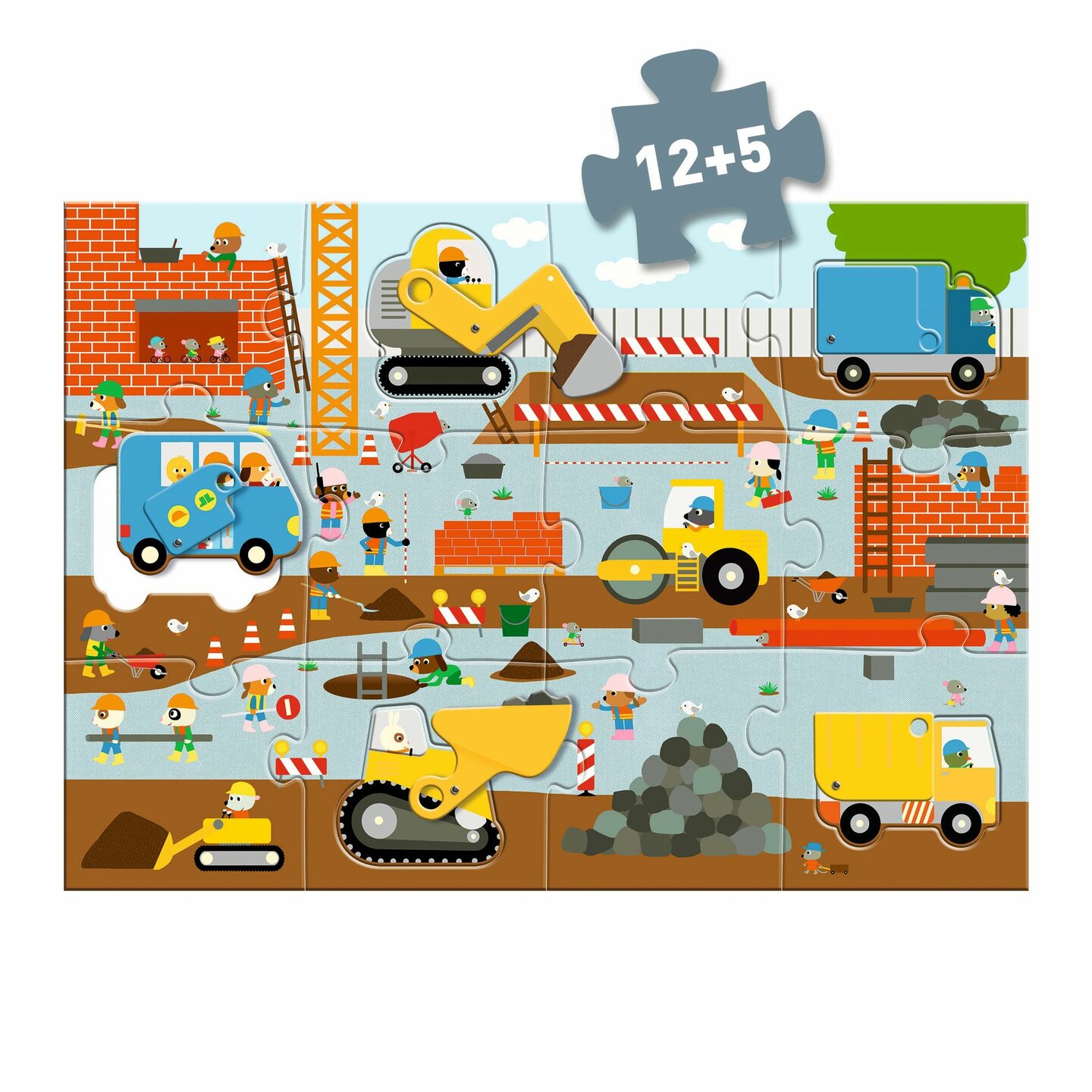 Djeco Puzzel Geant - de Bouwplaats - 12+5 stukjes | Speel je Wijs