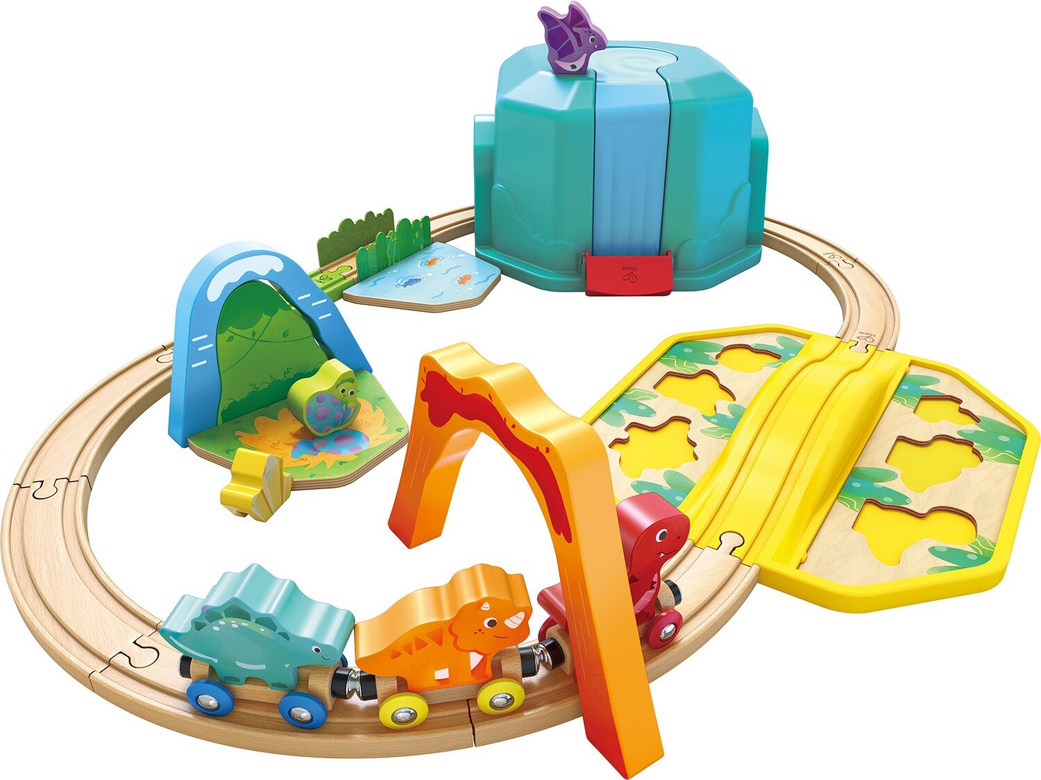Hape Houten Treinbaan - Dinosaurus in opbergbox | Speel je Wijs