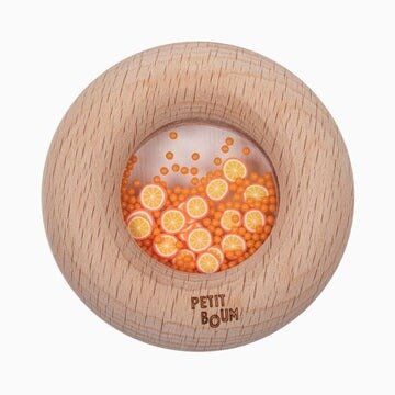 Petit Boum Sensorische Rammelaar en Bijtring - Donut Sinasappels | Speel je Wijs