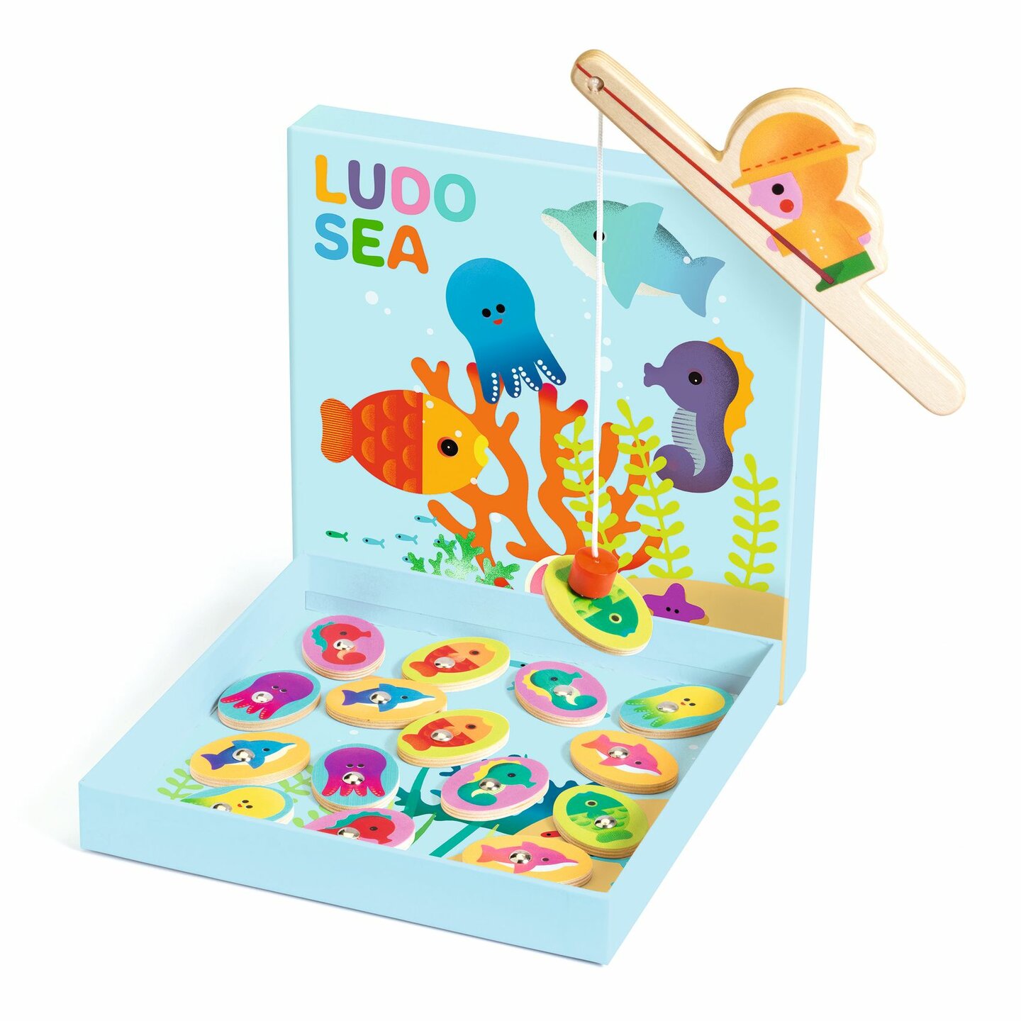 Een prachtige set met vier spellen: magneetvissen, bingo, memo en een bordspel. LudoSea is de ideale set om kinderen vanaf 2 ja