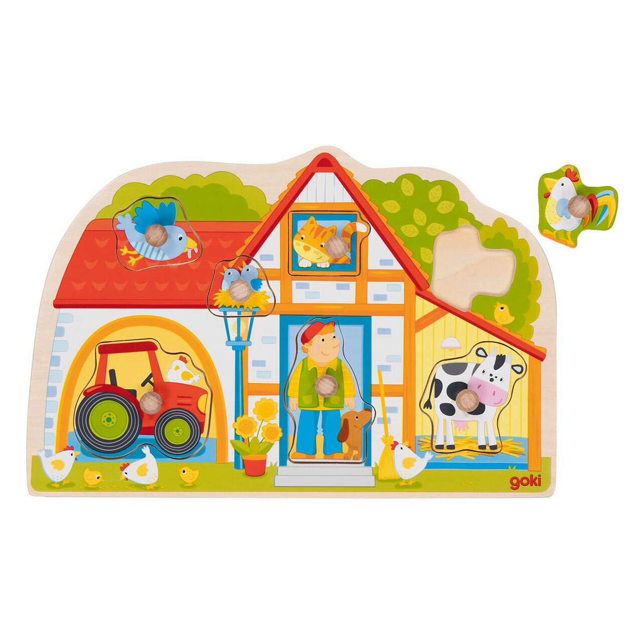 Goki Houten Noppenpuzzel Mijn Boerderij | Speel je Wijs