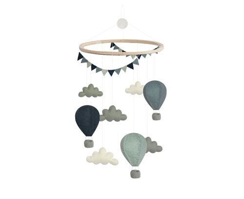 Gamcha Muziekmobiel / Boxmobiel - Luchtballonnen Blauw Mix 100% wolvilt | Speel je Wijs