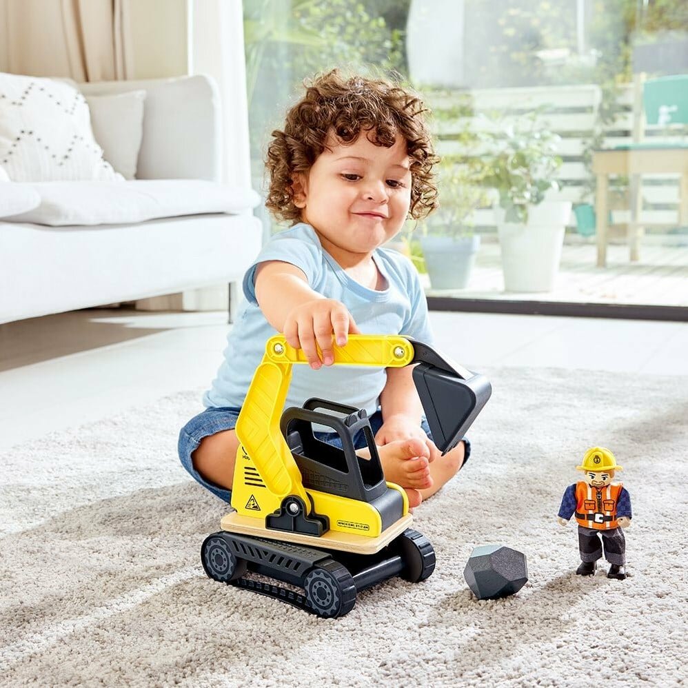 Hape Dig &#039;n Dump Speelgoed Graafmachine &ndash; Houten Bouwvoertuig | Speel je Wijs