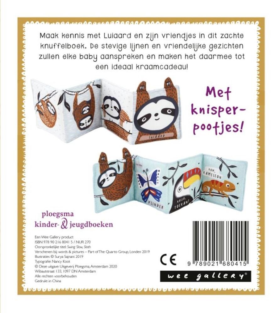 Wee gallery Stoffen knuffelboekje luiaard | Speel je Wijs