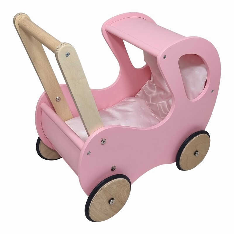 Playwood Poppenwagen Klassiek - Roze Hartjes| Speel je Wijs