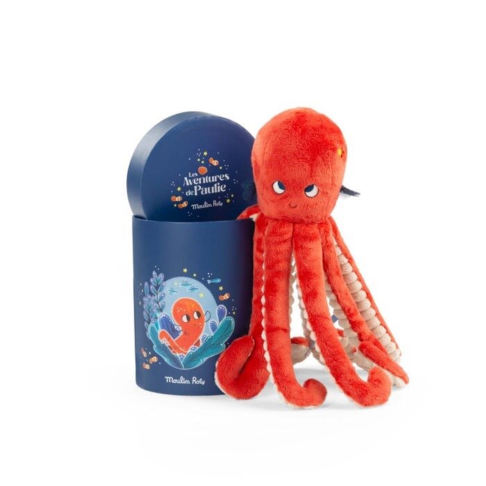Moulin Roty &quot;Les aventures de Paulie&quot;  Knuffel Octopus in Geschenkdoos  | Speel je Wijs