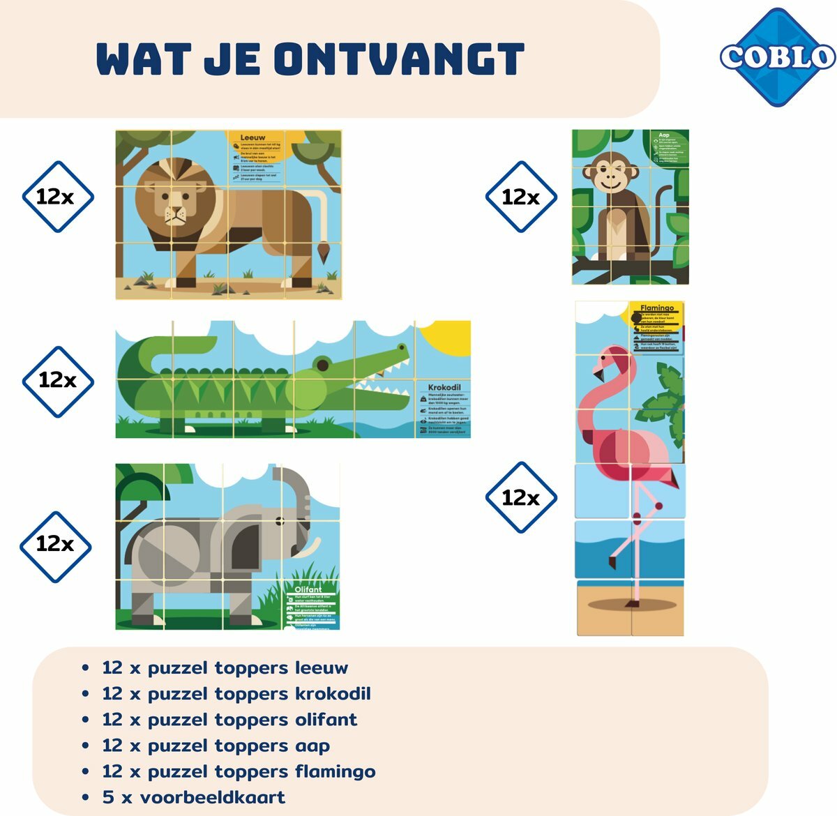 Coblo Magneet Toppers Dieren 60 stuks| Speel je Wijs