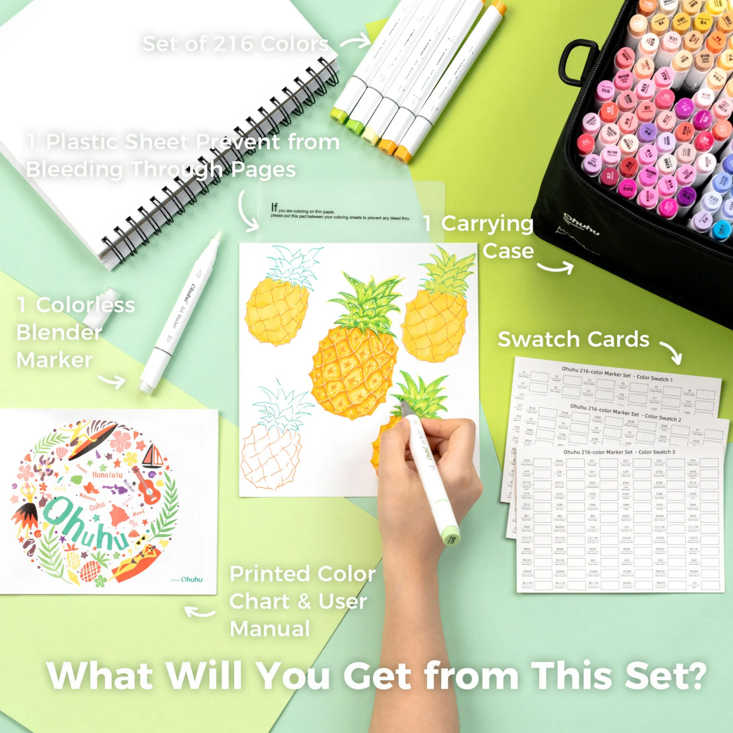 Ohuhu Honolulu B Alcohol Art Markers - Brush &amp; Fine - 48 Blossoming | Speel je Wijs