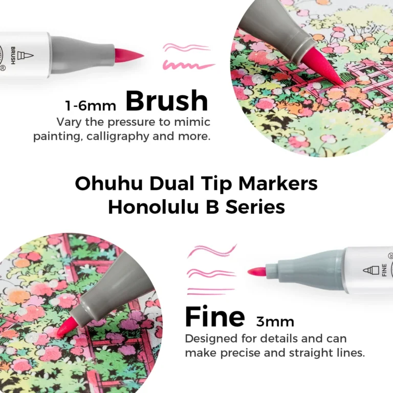 Ohuhu Honolulu B Alcohol Art Markers - Brush &amp; Fine - 48 Blossoming | Speel je Wijs