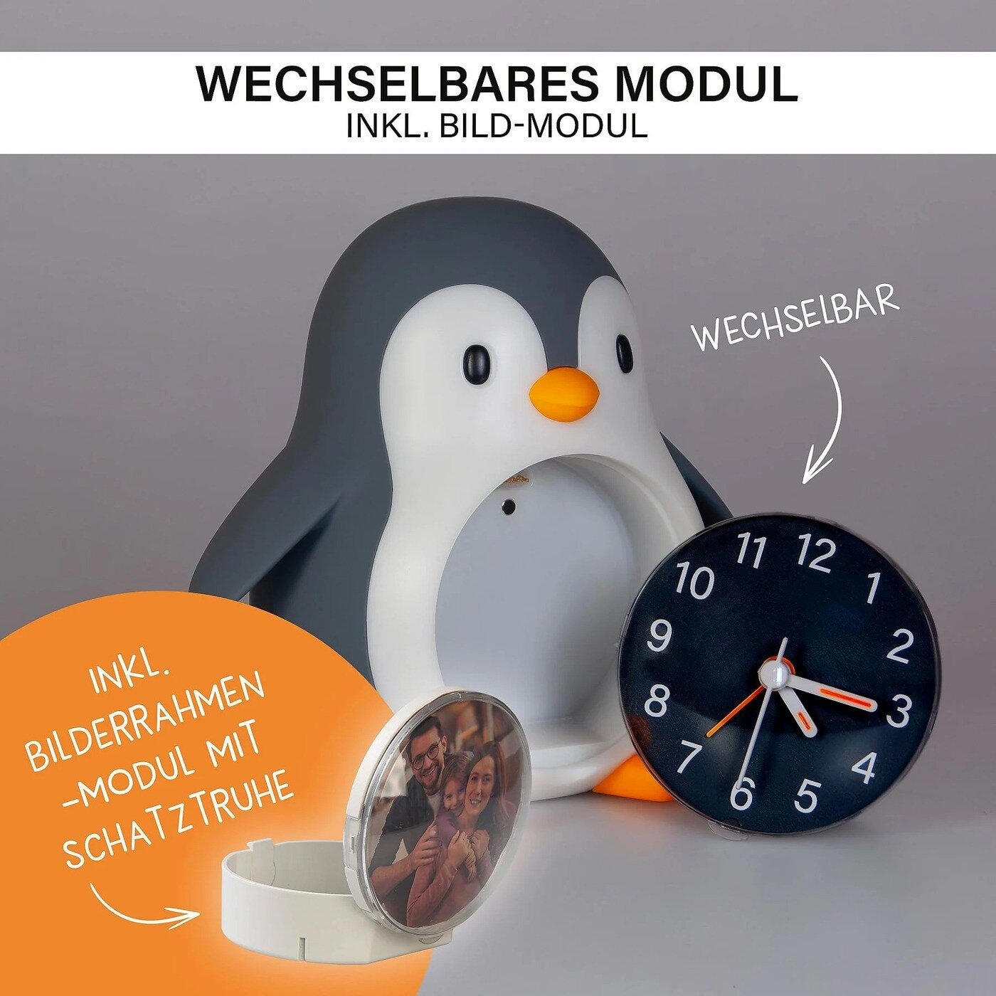 Nachtlamp USB met wekker - Pingu&iuml;n 13 cm | Speel je Wijs