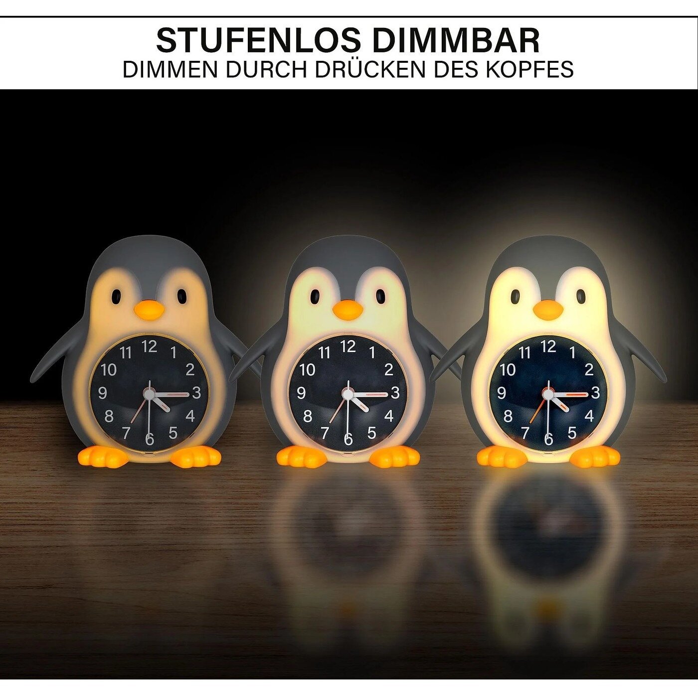 Nachtlamp USB met wekker - Pingu&iuml;n 13 cm | Speel je Wijs