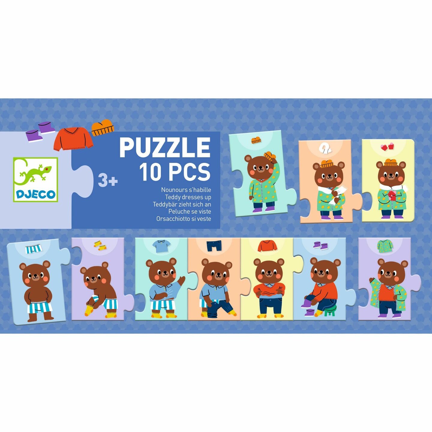 Djeco Trio Puzzel - Beer kleed zich aan 3+