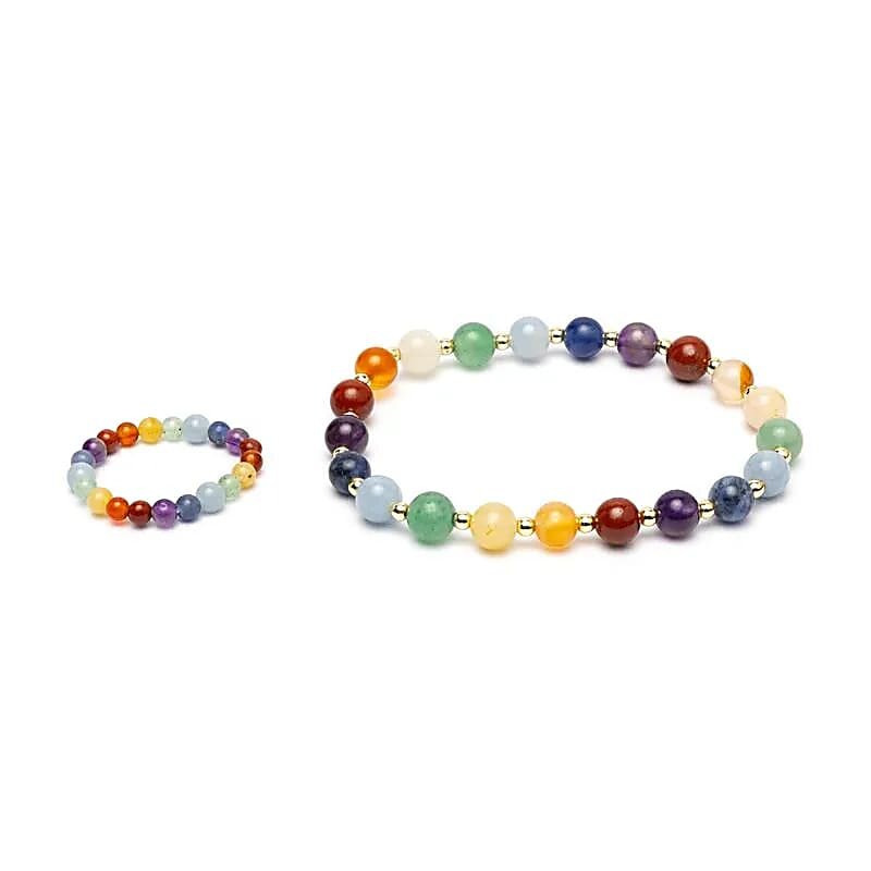Set armband + ring met goudkleurige kralen Chakra&rsquo;s| Speel je Wijs