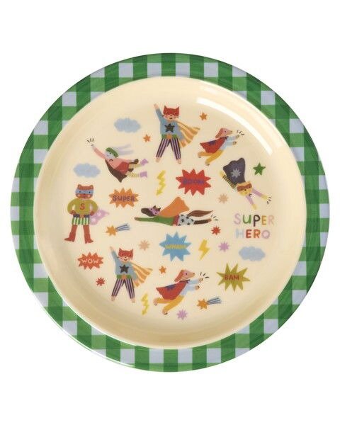 RICE Melamine Kinderlunchbord met Heldenprint - Groen| Speel je Wijs