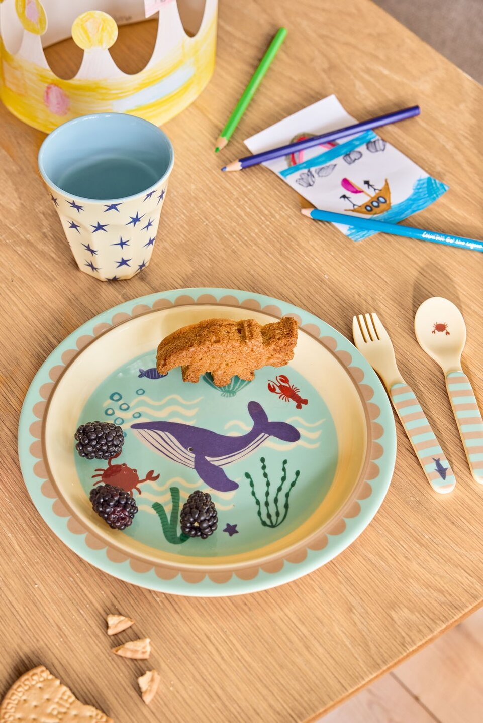 RICE Melamine Kinderlunchbord blauwe oceaanprint| Speel je Wijs