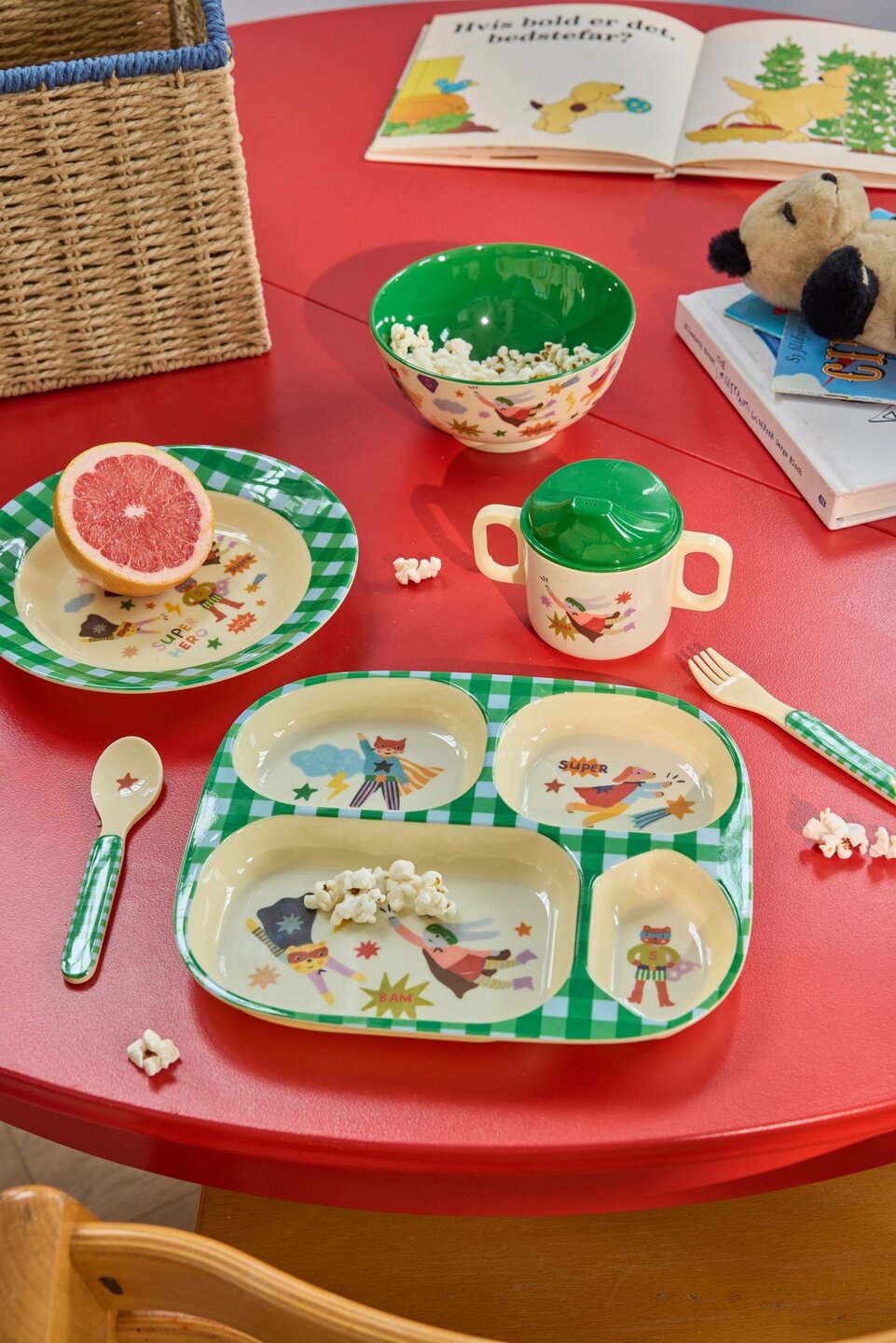 RICE Melamine Kinderkom met Heldenprint Groen - Medium 250 ml| Speel je Wijs
