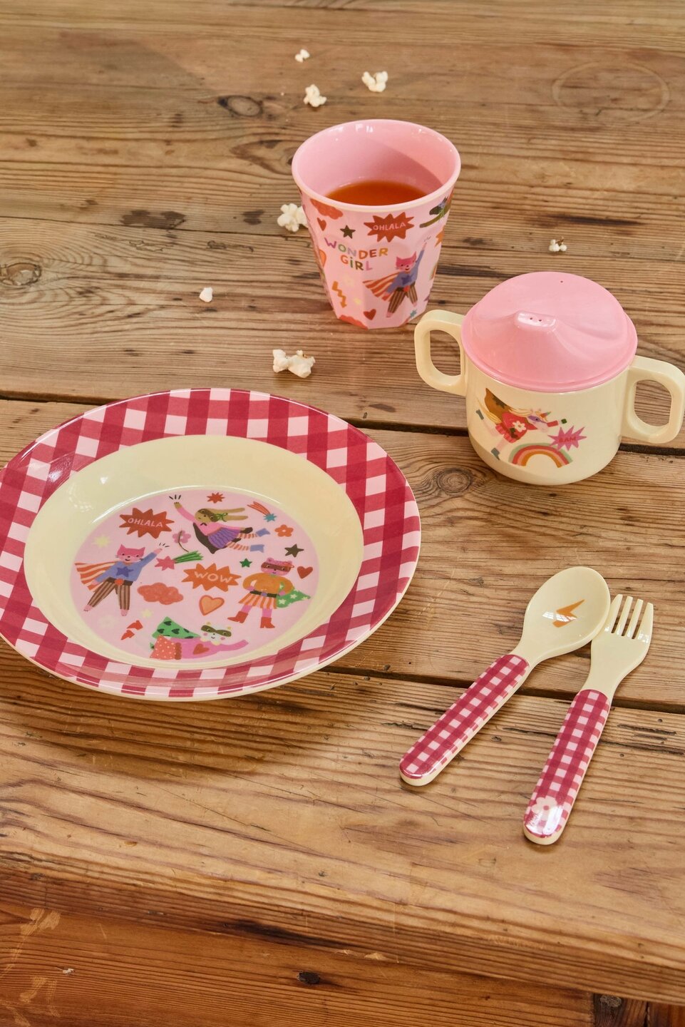 RICE Melamine Kinderkom met Heldenprint Roze - Medium 250 ml| Speel je Wijs