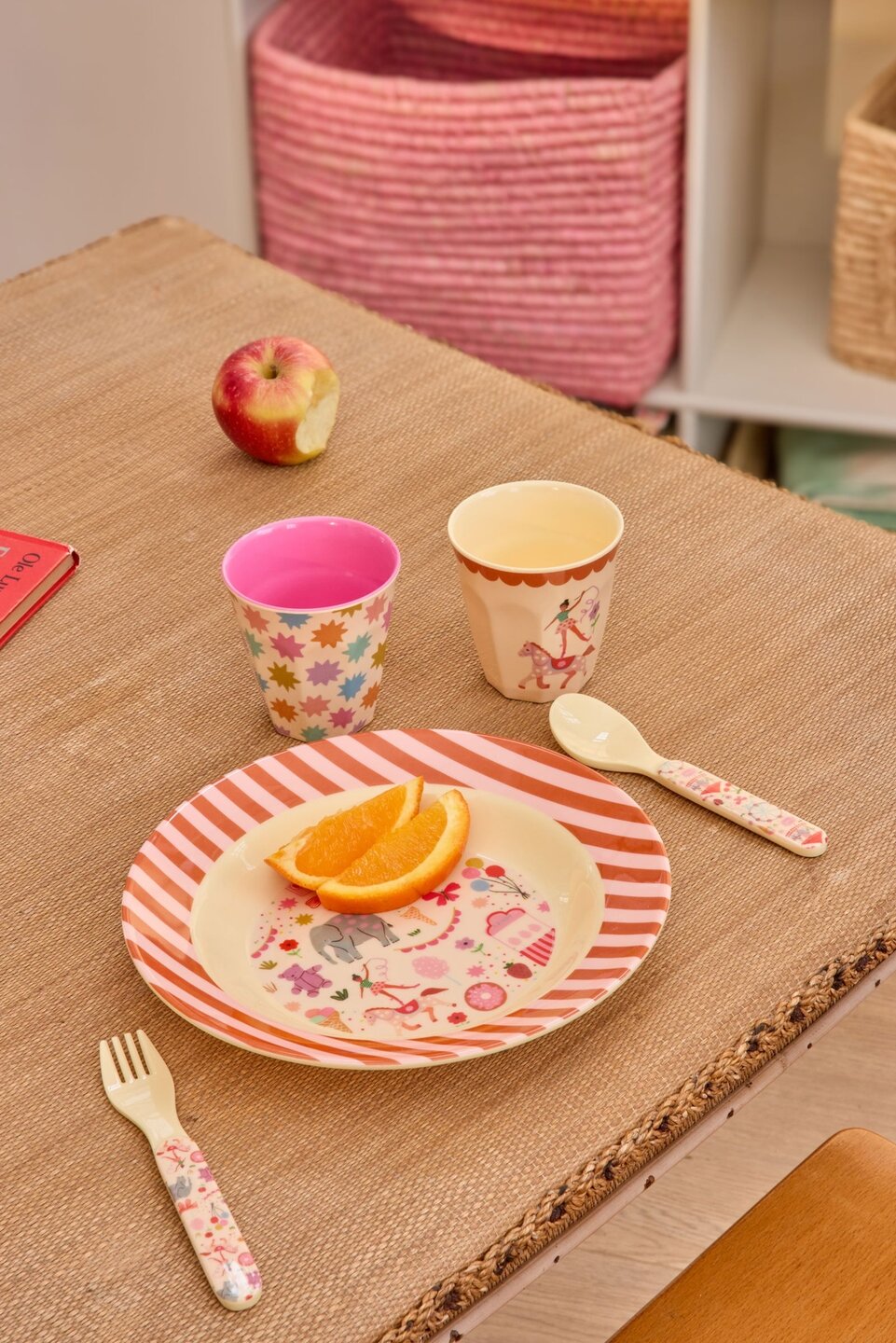 RICE Melamine Kinderkom met Roze kermisprint - Medium - 250 ml| Speel je Wijs