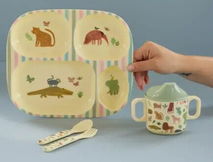 RICE Melamine Babydinerset in geschenkverpakking - Jungleprint | Speel je Wijs