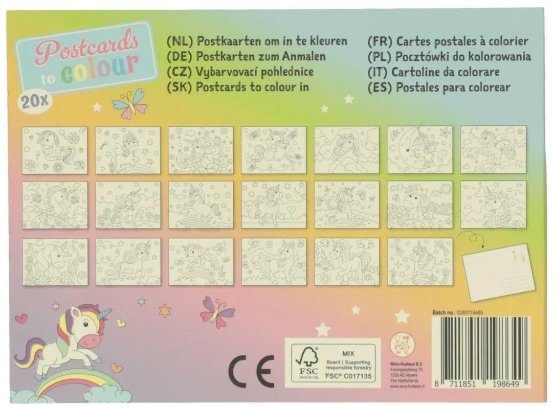 Wins Postkaarten om te Kleuren - Unicorn | Speel je Wijs