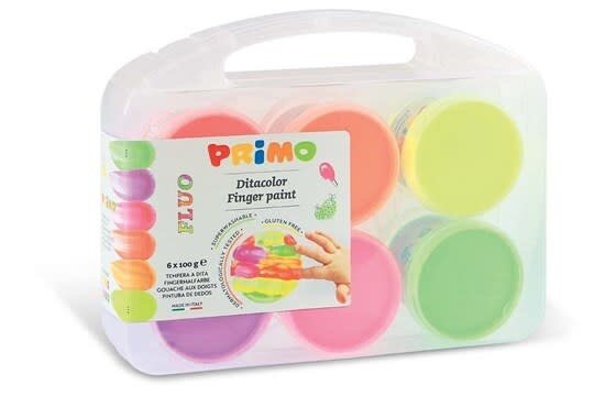 PRIMO - Vingerverf fluor 6 potjes in koffer (6x100gr)