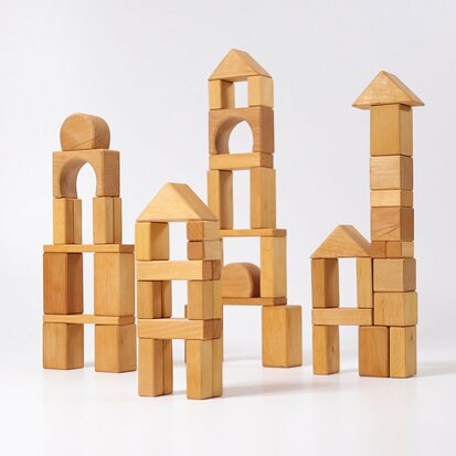 Grimm's Naturel houten Geometrische Blokken 60 stuks