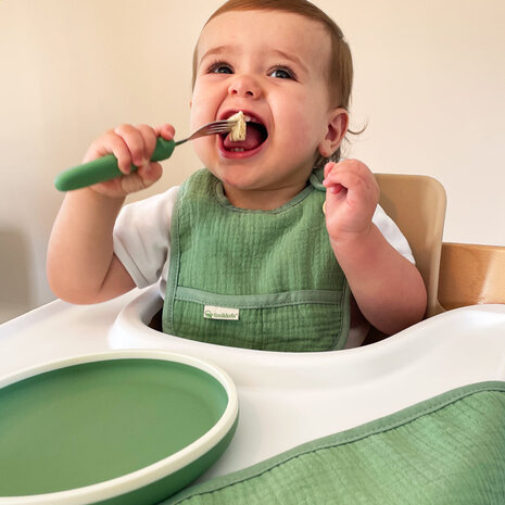 Smikkels | Siliconen Kinderbordje met Bestek | Groen