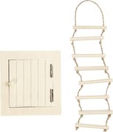 Creotime Houten miniatuur Zolderluik en Touwladder