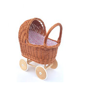 Rieten poppenwagen met Bloemetjes Stof
