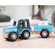 New Classic Toys Houten Tractor met Aanhanger - Melkbussen | Speel je Wijs