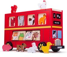 Bigjigs - Rode Dierenbus met vormen - peuterspeelgoed| Speel je Wijs