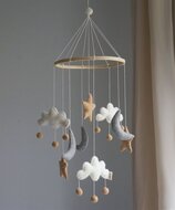 Gamcha Muziekmobiel / Boxmobiel - Wolk Maan Ster - Beige /Grijs 100% wolvilt | Speel je Wijs