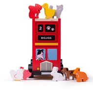 Bigjigs - Rode Dierenbus met vormen - peuterspeelgoed| Speel je Wijs