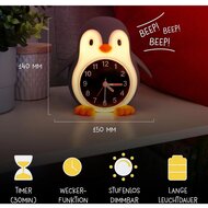 Nachtlamp USB met wekker - Pingu&iuml;n 13 cm | Speel je Wijs