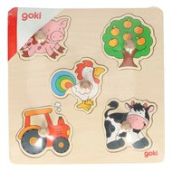 Goki Houten Noppenpuzzel boerderij 5 stukjes| Speel je Wijs