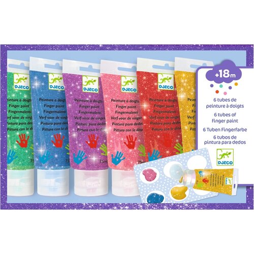 Djeco Vingerverf Glitter 6 tubes 18mnd+
