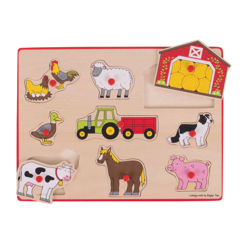 Bigjigs Houten Knop Puzzel Boerderijdieren 2+