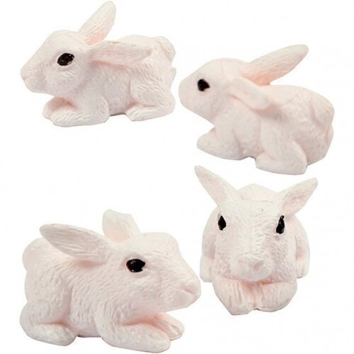 Miniatuur konijnen 4 stuks 1 cm wit