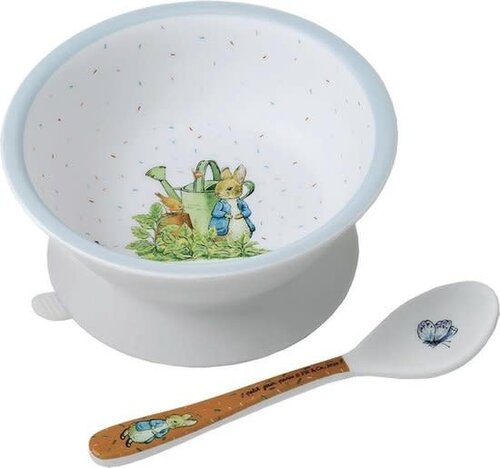 Petit Jours - Peter Rabbit - Schaaltje met zuignap en Lepeltje 